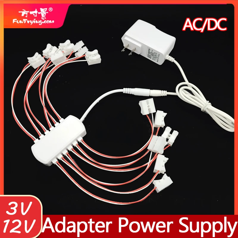 3V/5V/12V AC/DC Adapter Power Supply with 12 Ports AU/EU/US/USB Plug Portable Power Output for Model Lamp/Railroad/Train Layout
