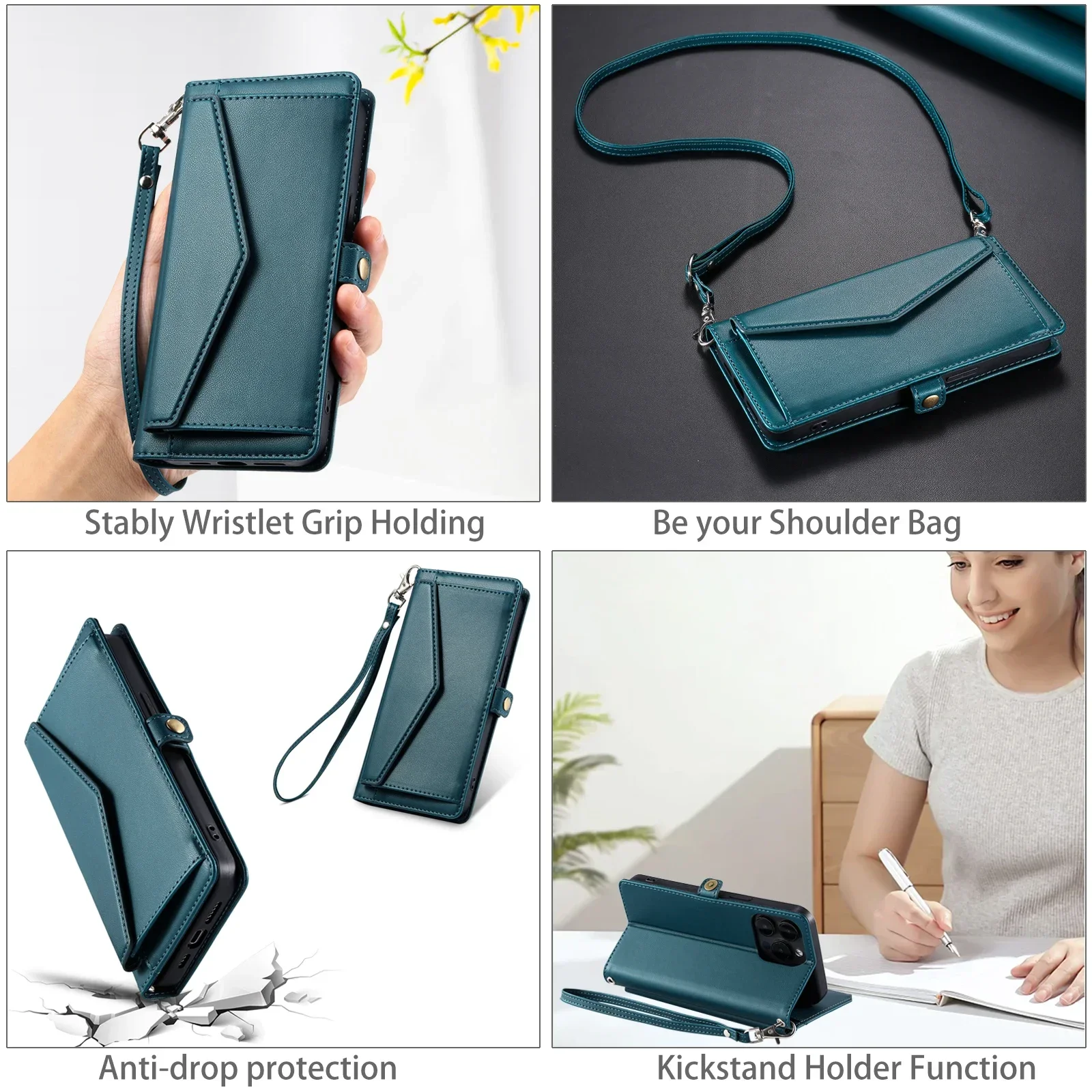 Lanyard Flip Leather Wallet Card Case Cover