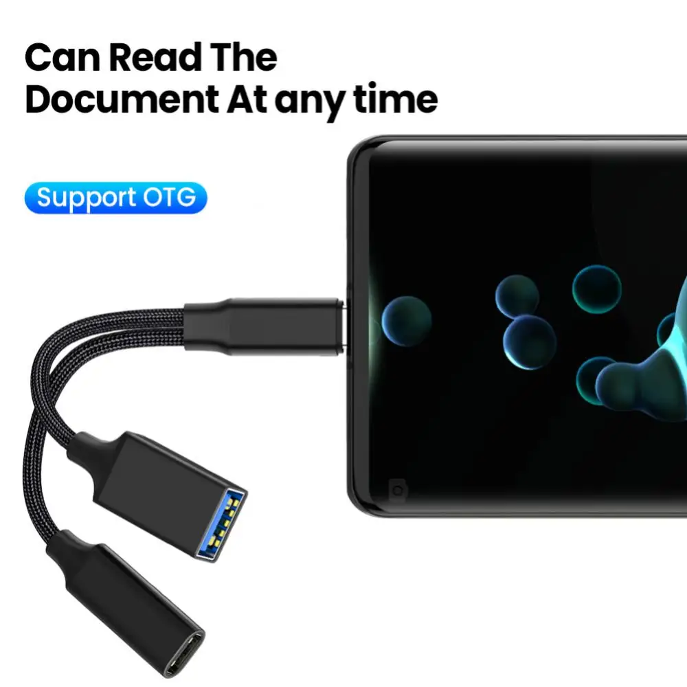 USB C OTG 케이블 어댑터, 노트북 태블릿용, PD 충전 포트 포함, 2 in 1