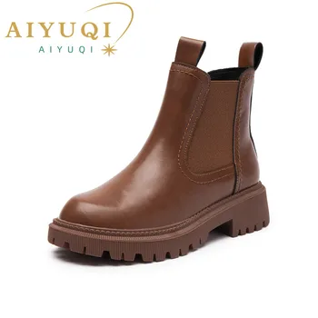 AIYUQI Women's Chelsea Boots Genuine Leather New Autumn Winter Fashion Women's Ankle Boots Retro Winter Boots Ladies WHSLE MTO