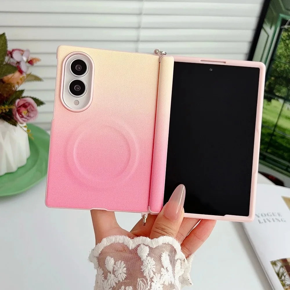 Magnetic PU Leather Shockproof Hinge Protective Case with Gradient Color Finish