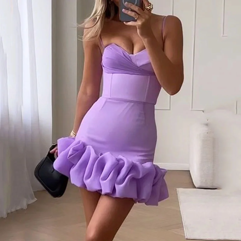 

SUJYing New Fashion Women's 2023 Summer Pleated Strap Dress Elegant Waist Wrapped Short Dress