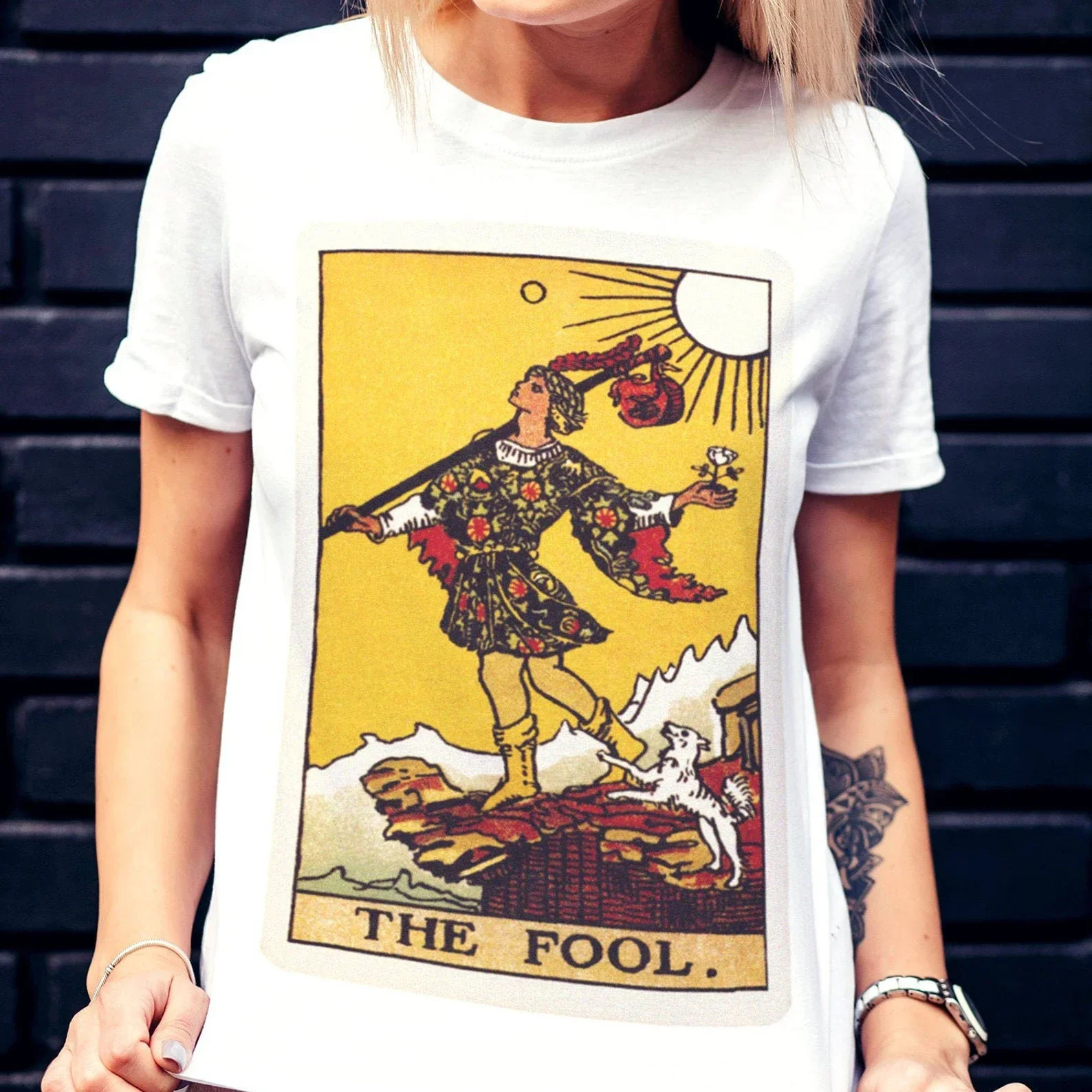Frauen T-shirt Tarot Print Tops Casual Damen Grundlegende O-kragen Kurzarm Frauen T-shirt Mädchen, Drop Schiff