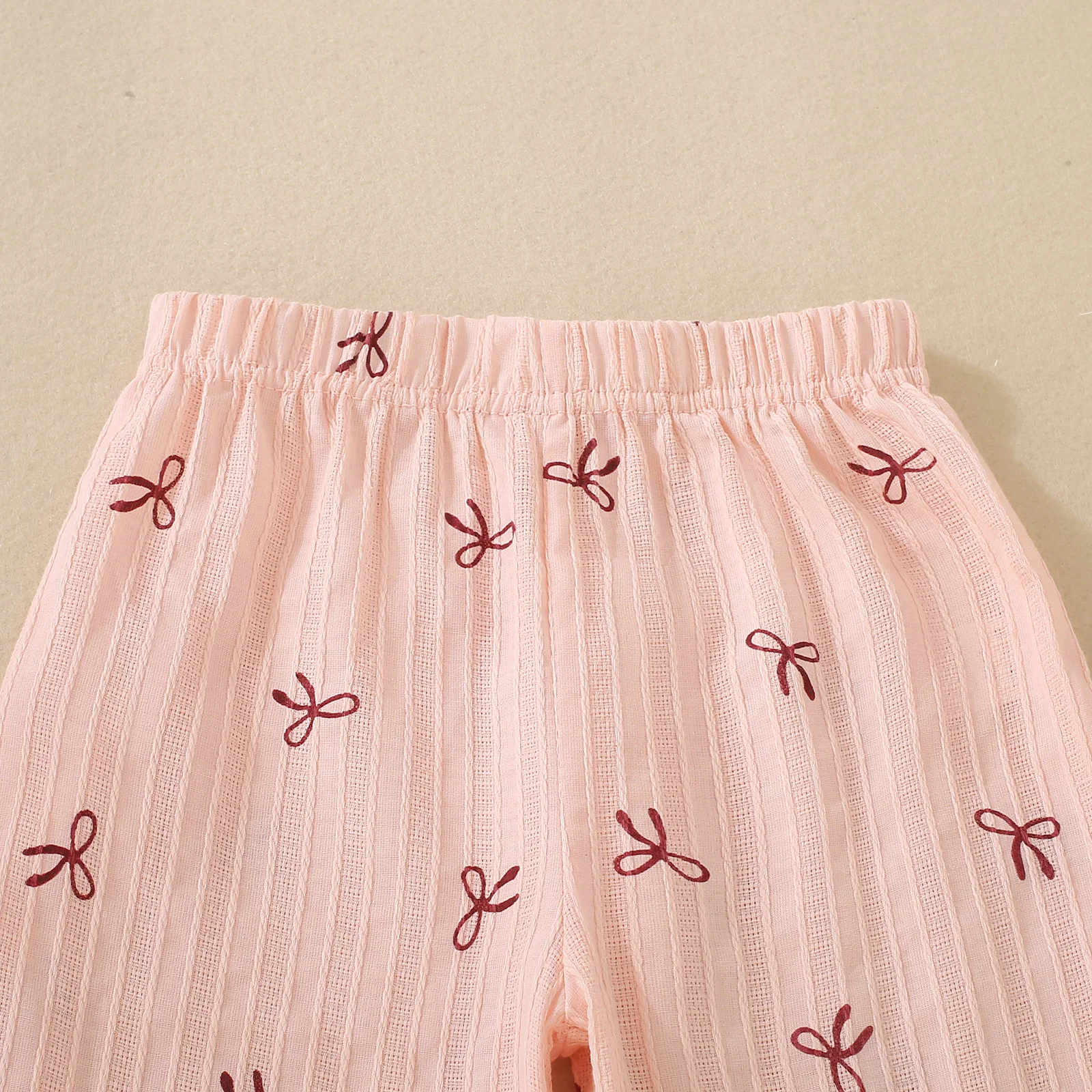 Spring and Autumn Female Infants Pink Bow Printed Suspender Skirt and Pink Trousers Two-piece Set 5
