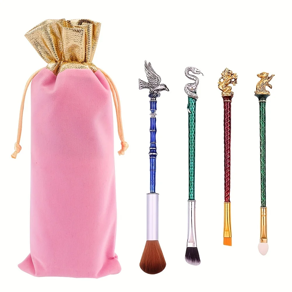 4/5pcs Magic Academy Style Makeup Brushes with Metal Handles-Soft and Fluffy Professional Eyeshadow Powder Lip Makeup Tools