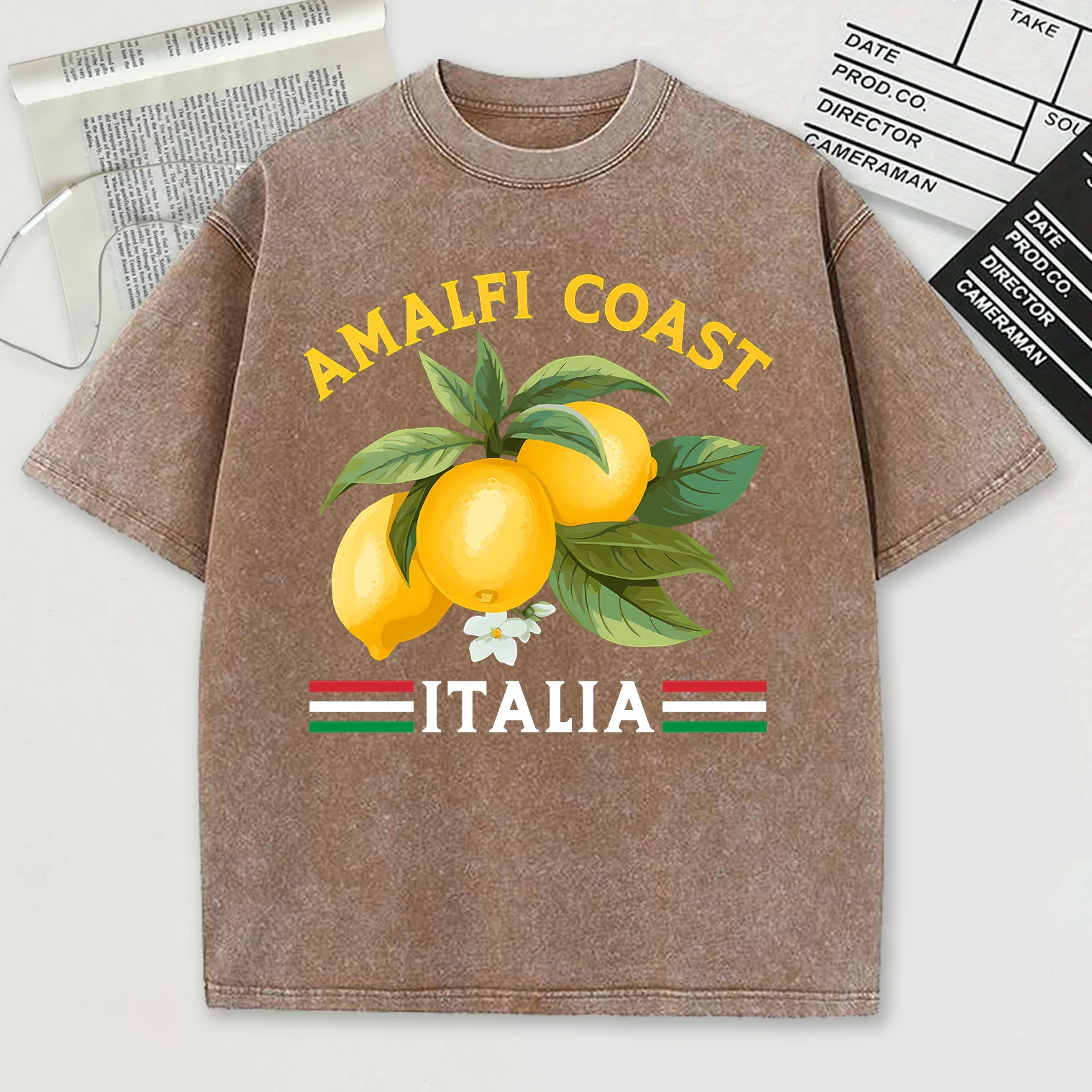 Amalfi Coast Italia Design Snow Wash T-Shirt Herren Sommer Bequeme Kurzarm Lose Unisex Baumwolle Tops Trendy All-Match Top – Detail 13