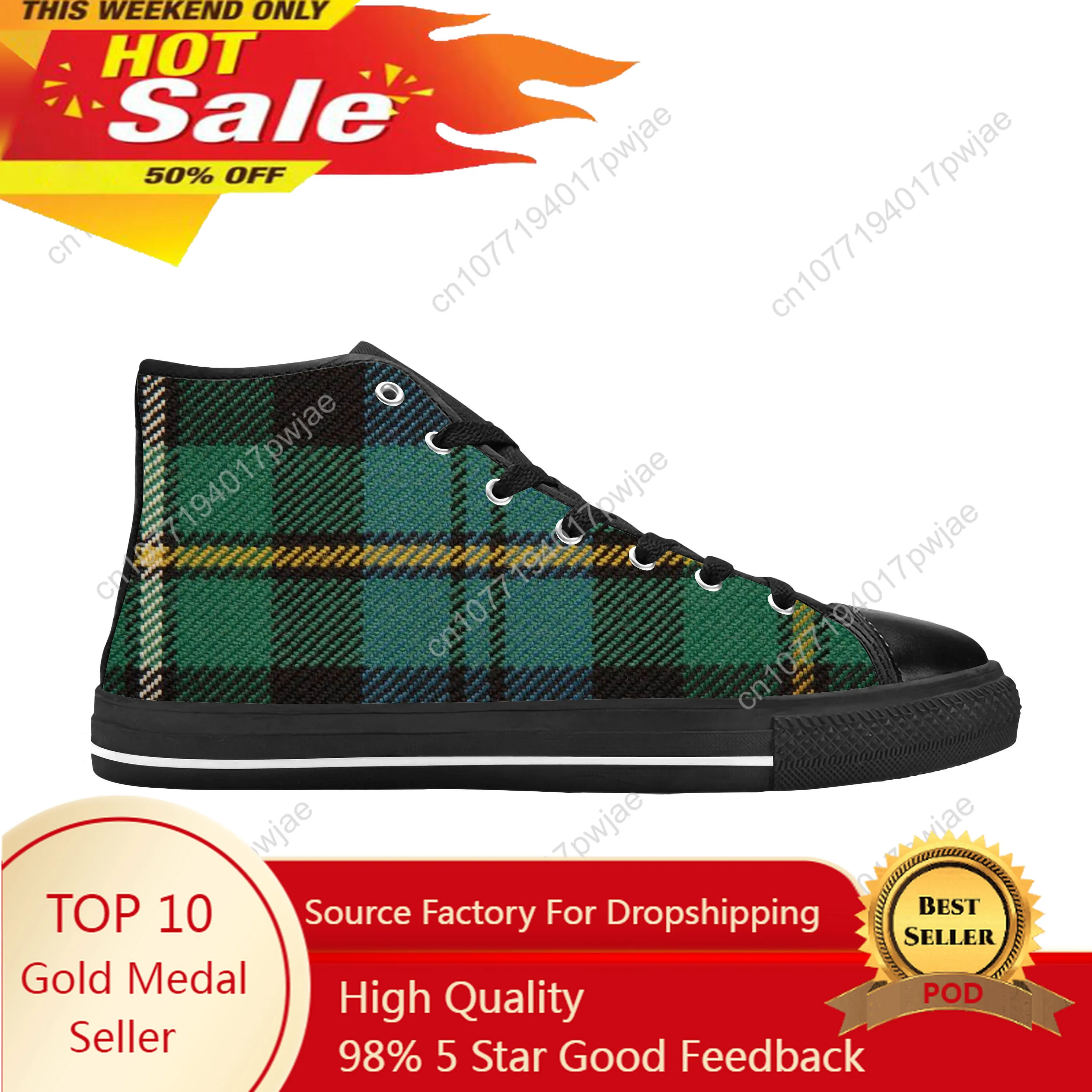 

Campbell Scottish Stewart Clan Tartan Plaid Cool Casual Cloth Shoes High Top Comfortable Breathable 3D Print Men Women Sneakers