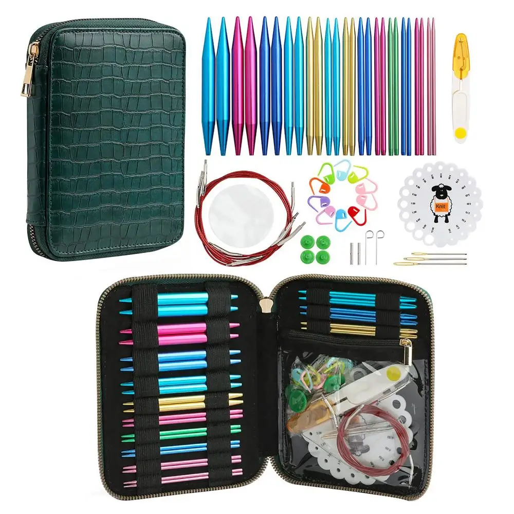 

Aluminum Circular Knitting Needles Set Stainless Steel Knitting Needles Storage Box Lightweight Hand Sewing Tool Accessories