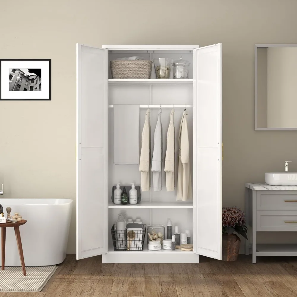 Metal Wardrobe Cabinets，Armoire Wardrobe Closet with Hanging Rod,Clothes Storage Cabinet with Adjustable Shelves and Doors, Clot 6