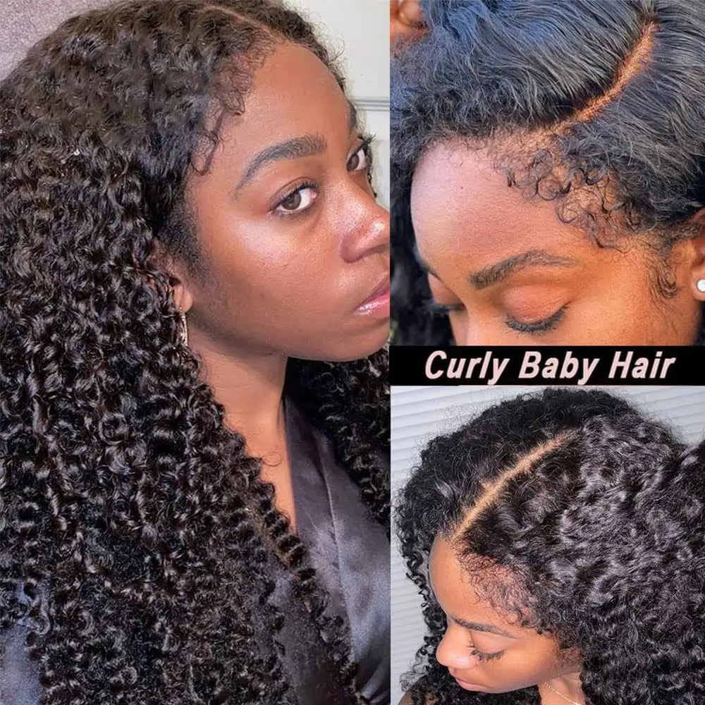 Burmese Curly 13x4 Transparent Lace Front Wig With Bady Hair 4C Kinky Edges Natural Hairline Glueless Wig Human Hair Ready To Go