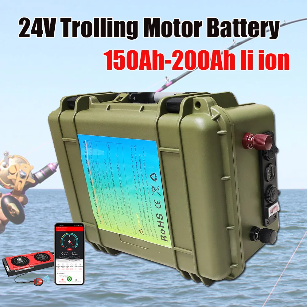 Waterproof Rechargeable 24V 150Ah 180Ah 200Ah Lithium Ion Battery for Fishing Trolling Motor