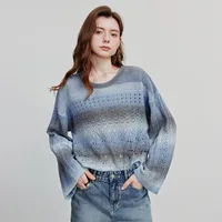 TOYOUTH Women Knitted Shirt 2025 Autumn New Round Neck Gradient Mohair Lightweight Woolen Pullover Tops - Image 2