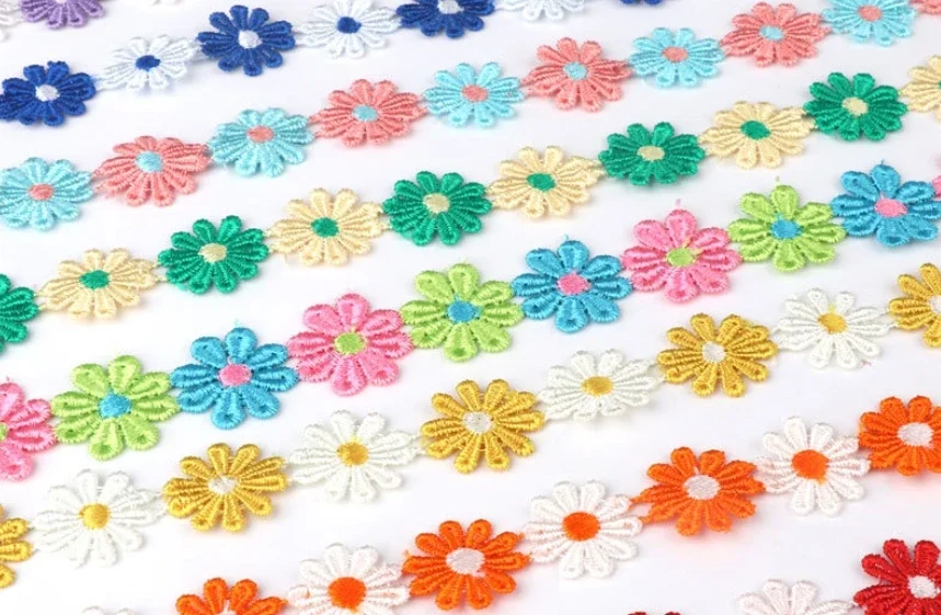 1Yard 25mm Colorful Daisy Flower Lace Trim Fabric Embroidered Ribbon DIY Crafts Decorations Sewing Patchwork Material Supplies