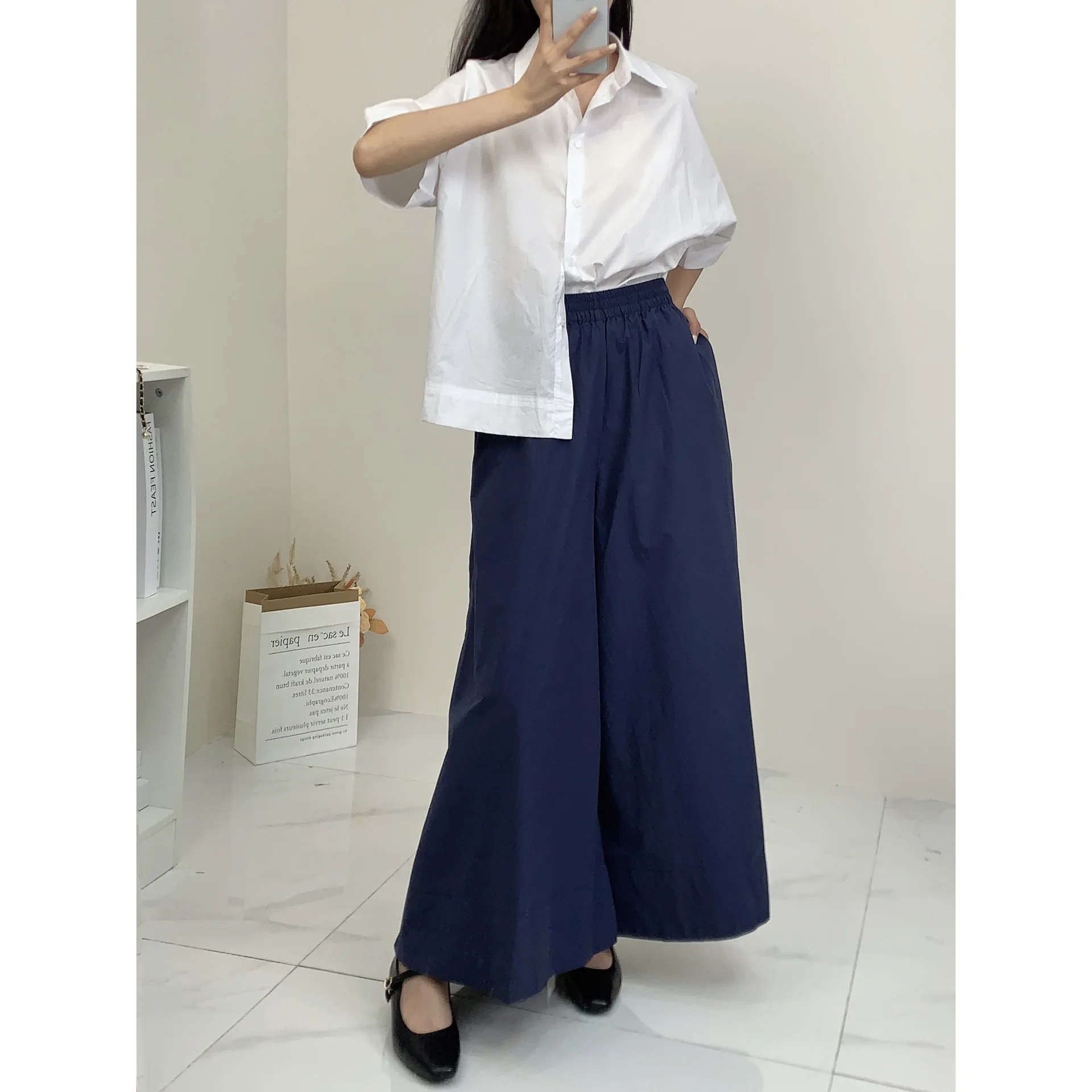 PB&ZA Women's 2024 Summer New European and American Fashion Casual Fit Wide Leg Elastic Waist Skirt 1223518001