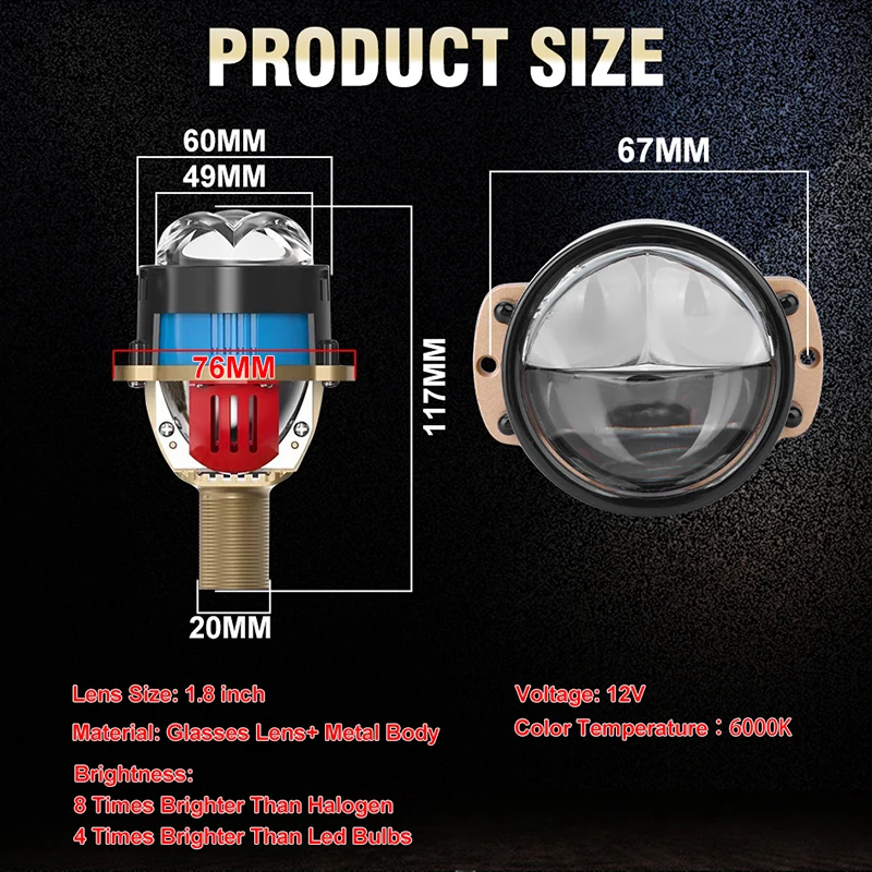 HLXG Bi LED 프로젝터 렌즈, 1.8 인치 레이저 무해 설치, Hella 3R G5 레이저, LED H7 H4 9005 9006 자동차 헤드라이트 개조