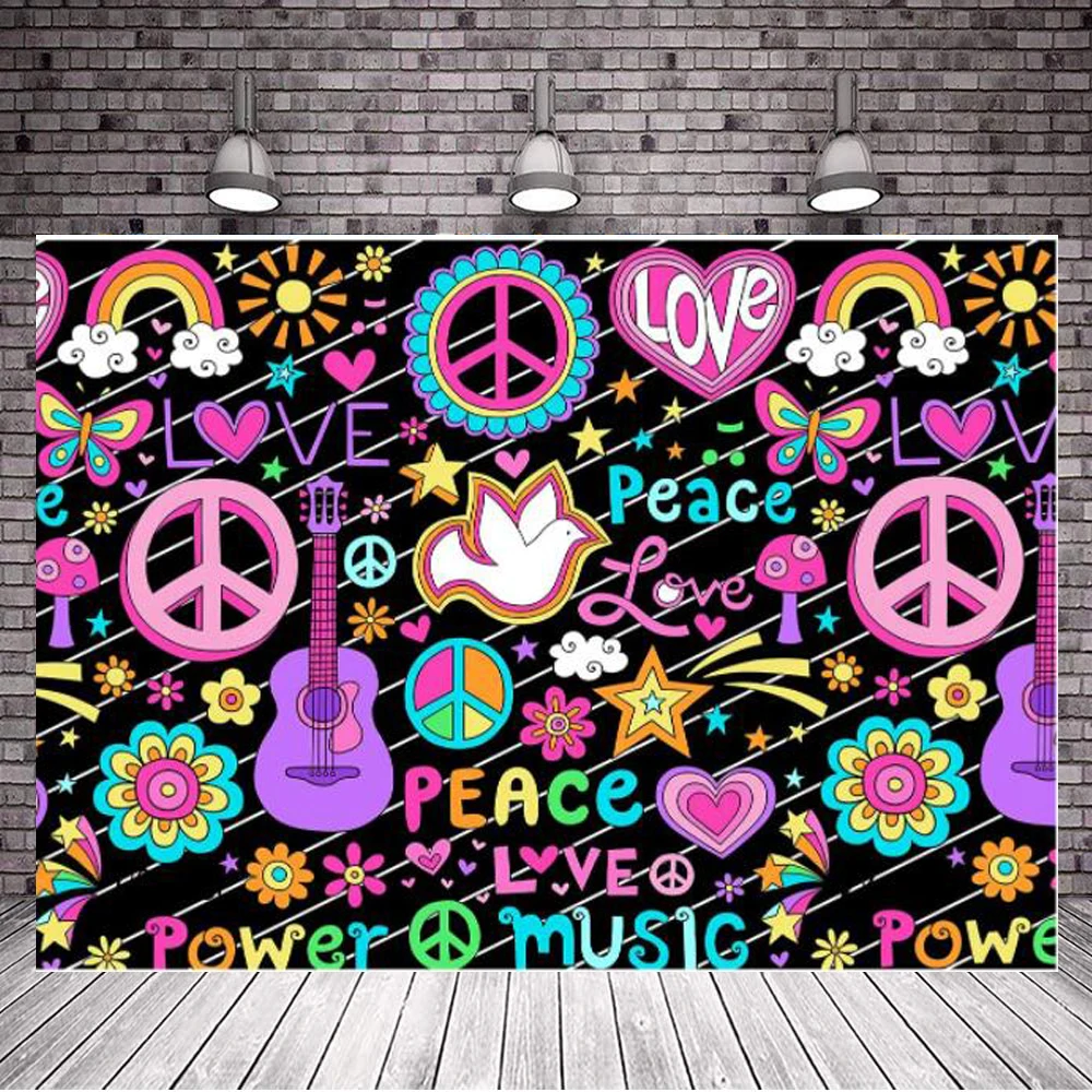 Fondo de fotografía de Graffiti de paz y amor para fiesta Hippie, Banner,  tema musical, Fondo para fotomatón, accesorios de estudio - AliExpress