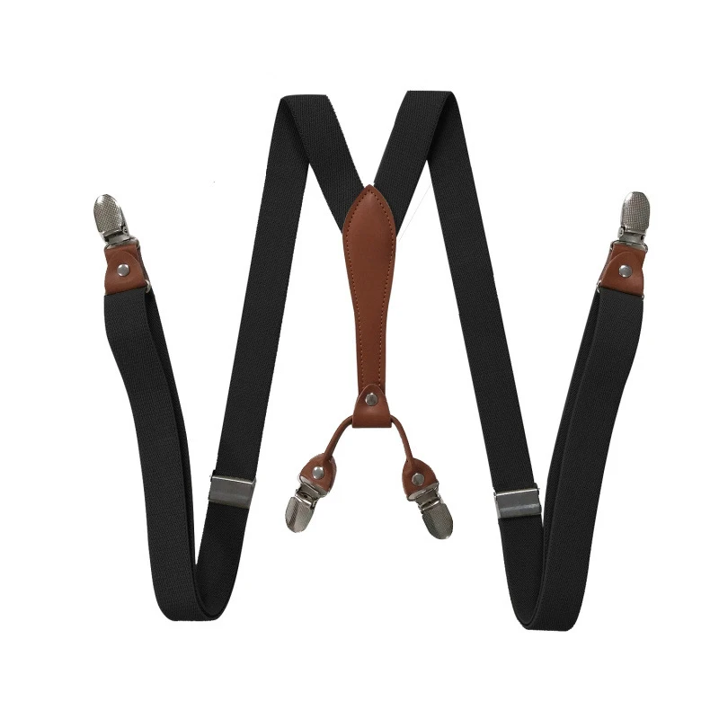 

Brown Cowhide Leather Suspenders 2.5cm Width 4 Hooks Men/Women Suspender Y Back Retro Braces Suspensorios Wedding Casual