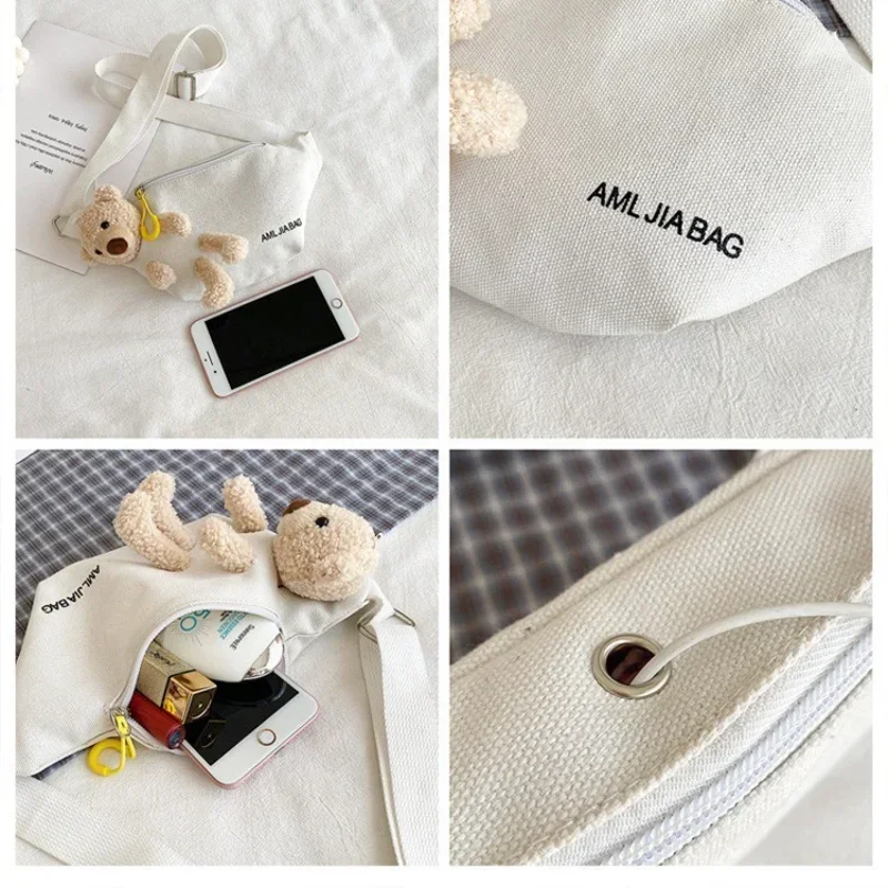 Cute Bear Women's Waist Bag High Quality Canvas Belt Bags Designer Crossbody Chest Bag Female Solid Fanny Pack Banana Hip Purse