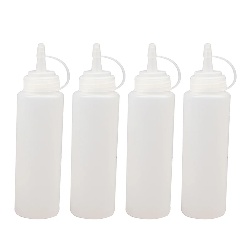 

4PCS Clear Squeeze Squirt Condiment Bottles Plastic Spiked Bottles Salad Sauce Dispenser Ketchup Cruet Dressing Bottles
