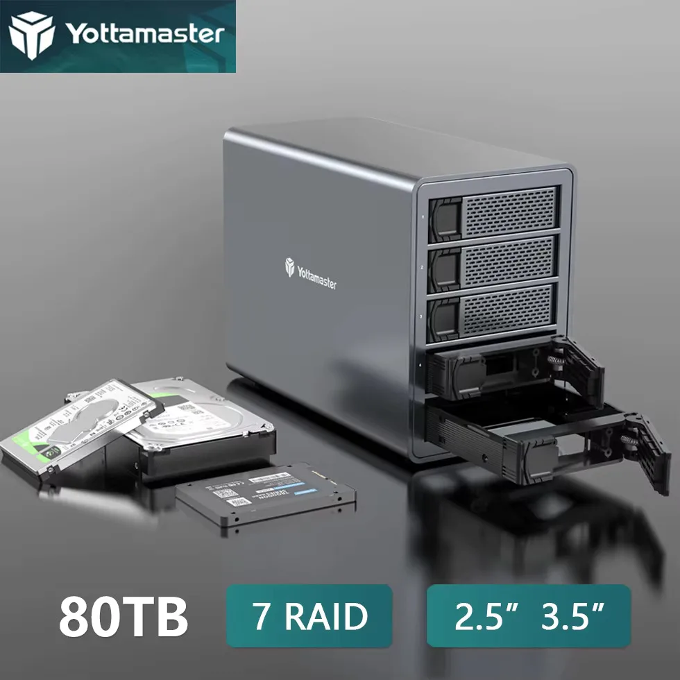 요타마스터 스토리지 2.5/3.5인치 SATA HDD/SSD 인클로저 2/4/5 베이 슬롯 포트 RAID 외장 케이스 하우스 하드 드라이브 디스크 박스