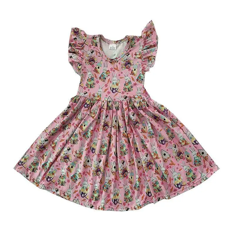 

Wholesale Fashion Children's Dress Rabbit Print Cute Toddler Dress Spring Easter Boutique Girls Set
