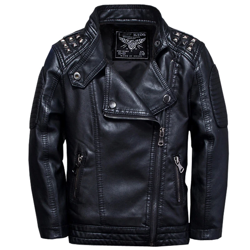 Children's Leather Jackets 2022 New Autumn Winter Boy's Rivets PU