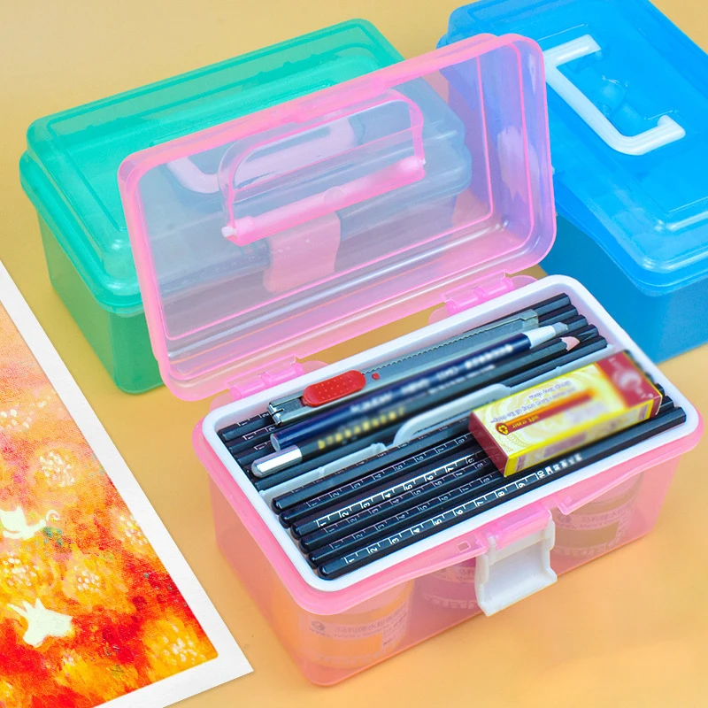 Clear Pencil Box, Plastic Large Capacity Pencil Boxes 2 Layer With