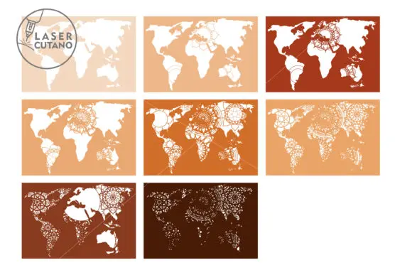 WORLD MAP Multilayer Laser Cut Files Creative Design Decor Vector Files Model SVG DXF EPS AI PDF Laser/Plasma Cutting wood cnc machine