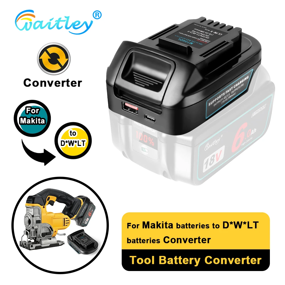 Waitley 배터리 어댑터, Makita 18V 변환, DEWALT 18V / 20V 배터리, 전동 공구 액세서리, DCB200 대체..