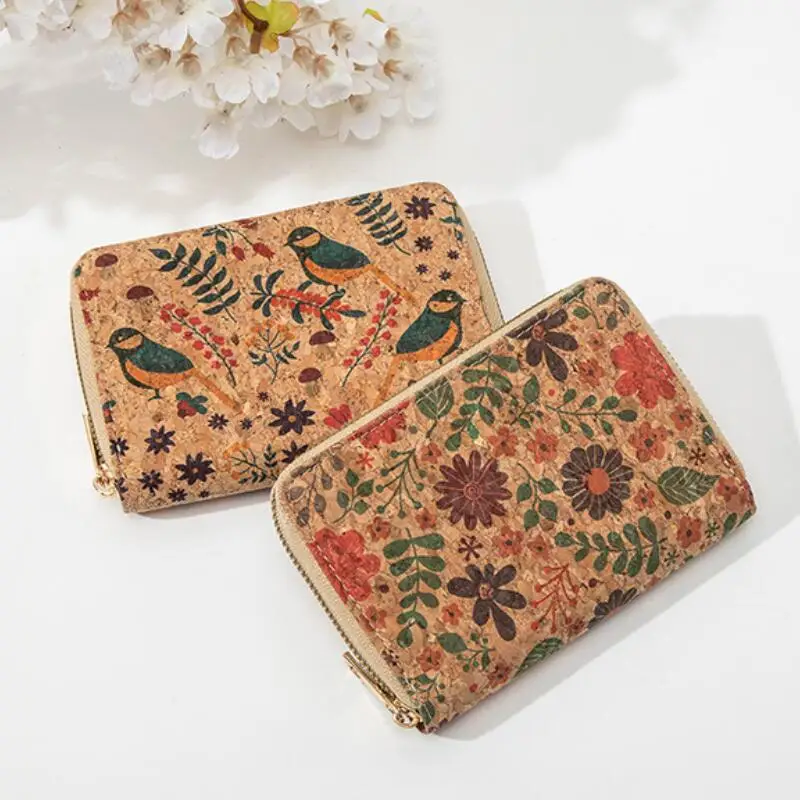 Card Wallet Retro Cork Zero Wallet Printed High-capacity Card Bag Wood Grain Short Style Zero Wallet Portable Storage Bag