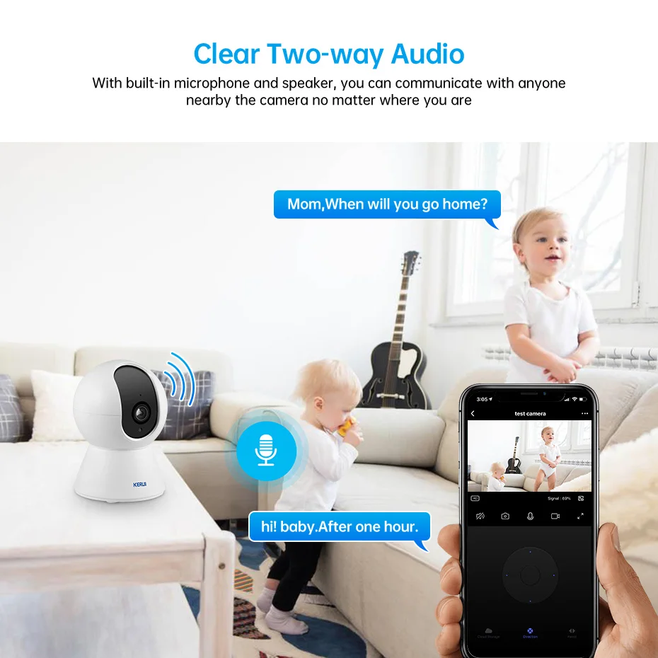 KERUI 4K 8MP Tuya Smart Mini WiFi IP Camera Auto Tracking Video Home Security Surveillance Cat Pets Dog Camera Baby Monitor 4