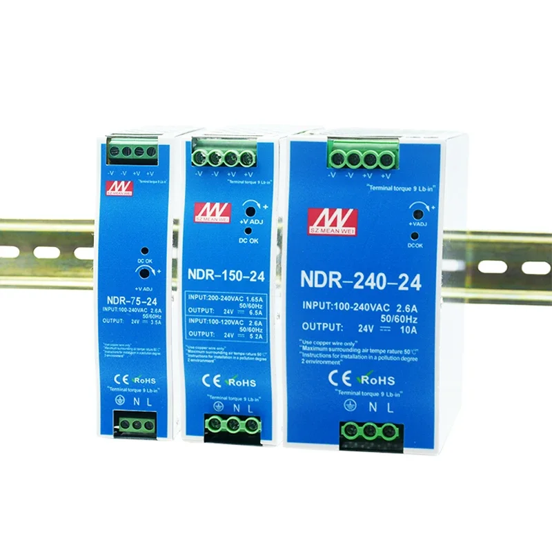 DC DR 안정화 NDR 트랙 스위치, DIN 레일 전원 공급 장치, 변압기 스위치 전원 공급 장치, 12V, 24V, 48V, 75W, 120W, 150W, 240W