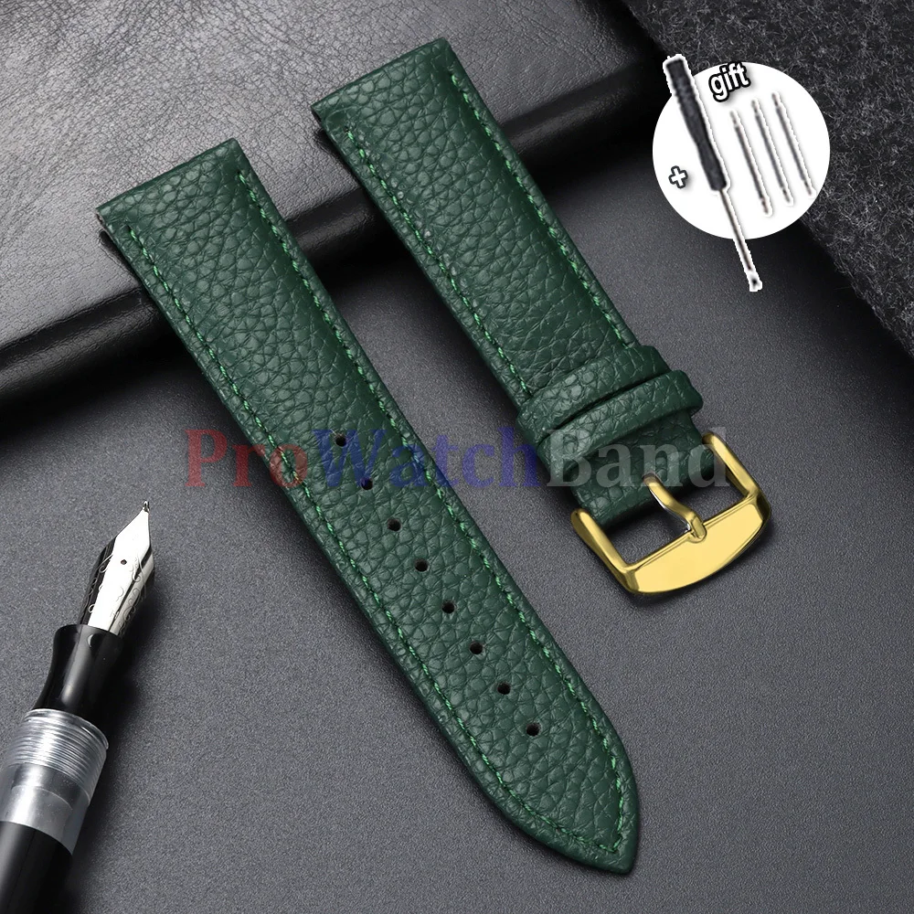 Lychee Pattern Green Leather Watch Band - Universal Bracelet