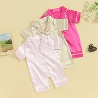 Pudcoco Newborn Baby Boy Girls Satin Silk Pajamas Rompers Button Down Short Sleeve Solid Pjs Jumpsuit Infant  Sleepwears 0-24M 1