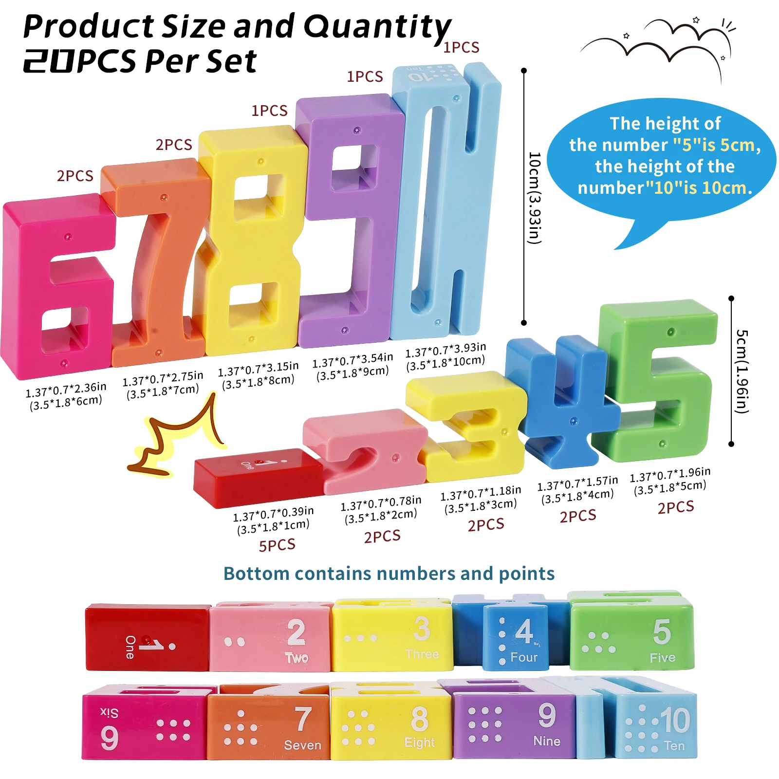 NEW Digital Building Blocks Children's Educational Toys, Baby Early Education Large Particle Color Building Block Toys, Gift - 5
