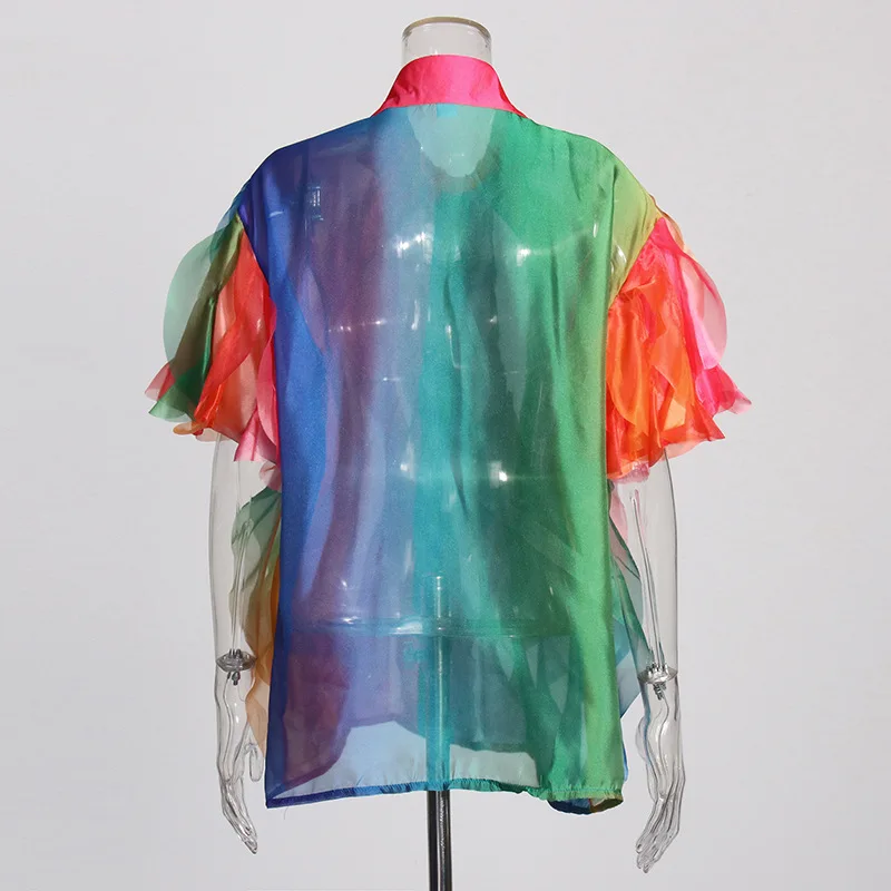 Fashion Commuter Style Ruffled Short Sleeve Shirt Female 2024 Summer New Polo Collar Rhinestone Versatile Shirt Top Women