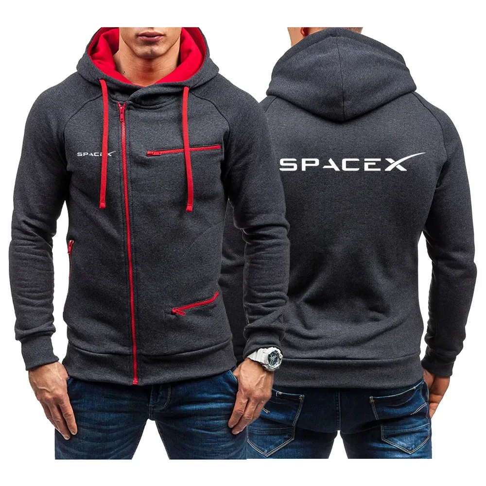 

Новинка 2024, мужские повседневные Модные худи с принтом и логотипом SpaceX Space X, спортивные свитшоты с косым молнией на осень и зиму