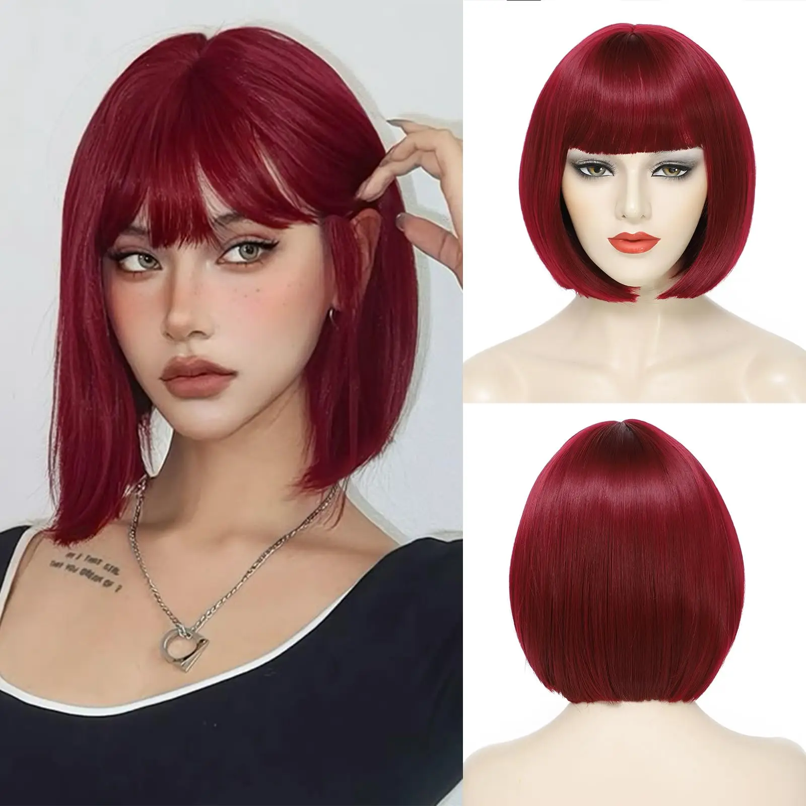 Rainbow Multi-Color Synthetic Wig for Daily Parties, Halloween Cosplay Wig, Bob Hairstyle Wig, Head Cover