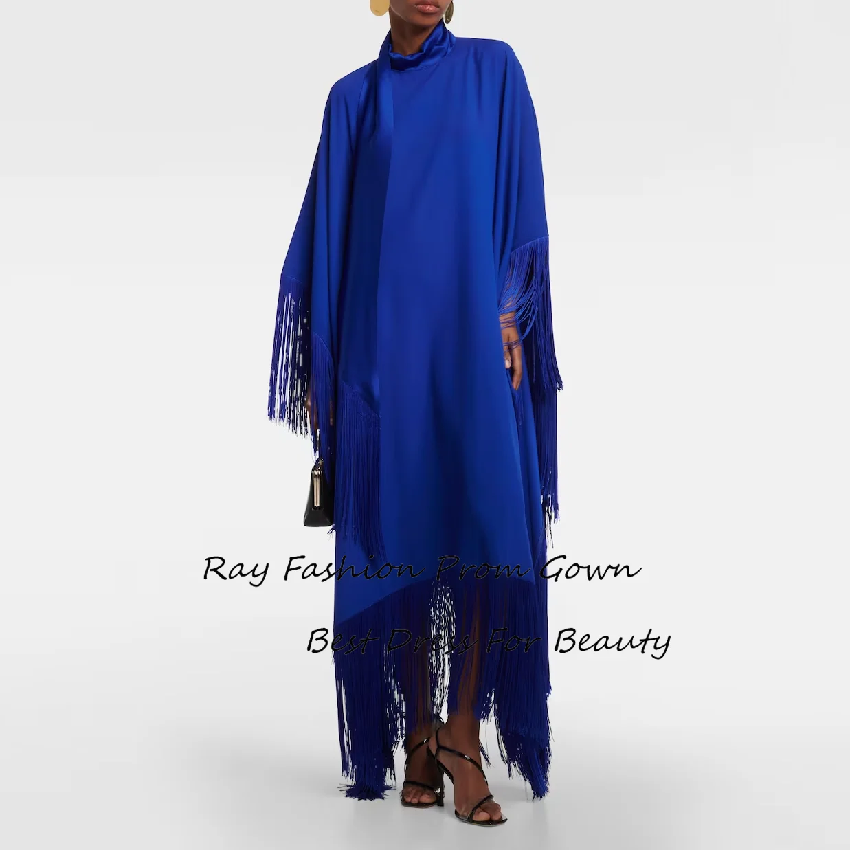 

Ray Fashion A Line Prom Dress High Neck Long Sleeves With Tassel For Saudi Arabia Women Formal Occasions فستان حفلة موسيقية