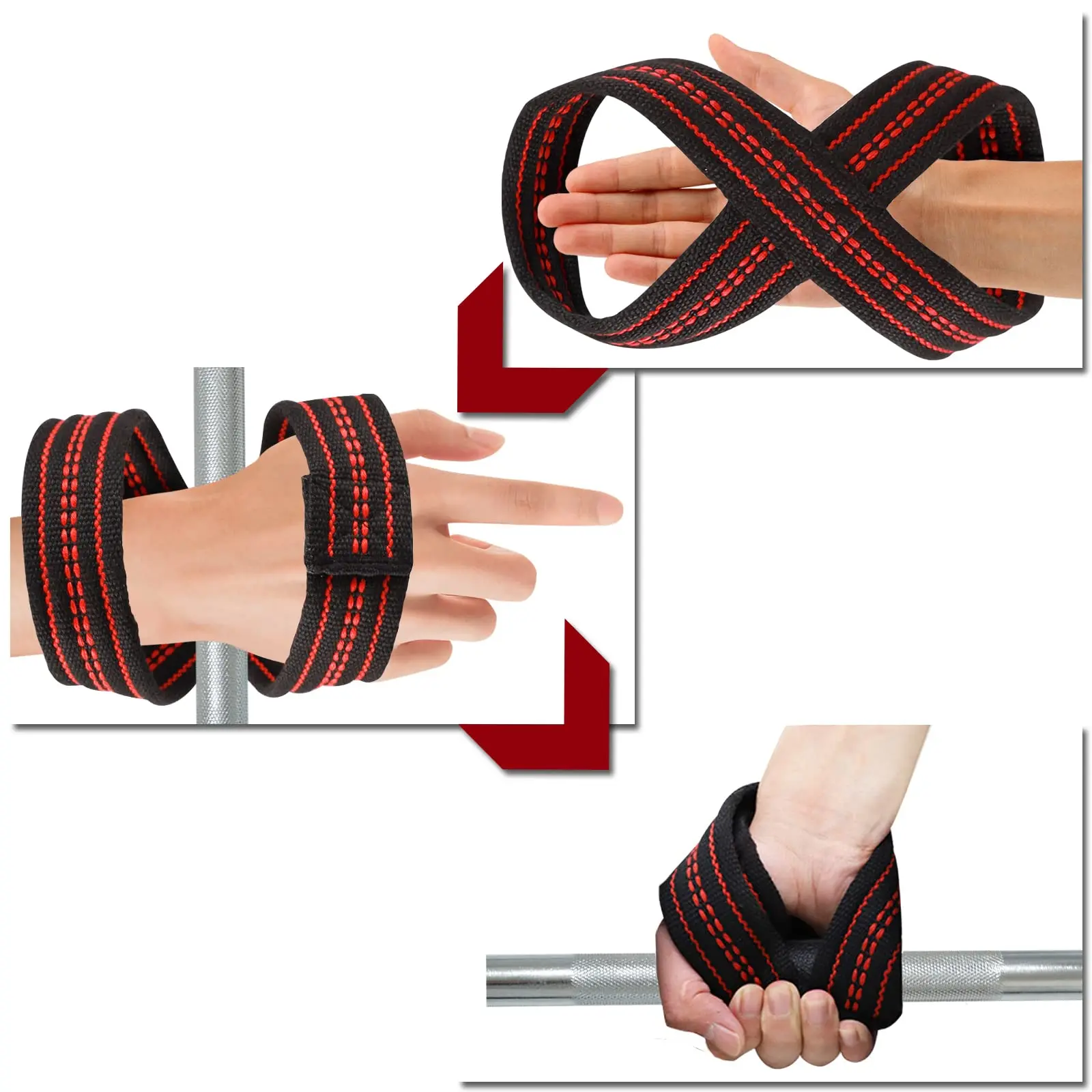 Cinghie Sollevamento Pesi Da Polso - Figura 8 - Per Deadlift, Pull-Up, Powerlifting