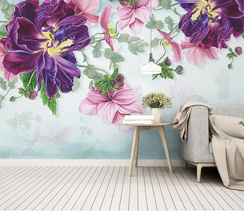 crianças, Papel de parede flor personalizado, folhas de planta rosa