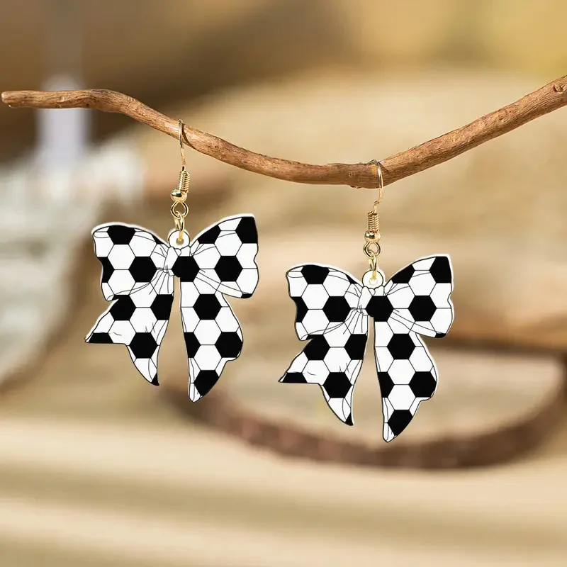 Creative 2D Flat Bow Acrylic Earrings Sports Competitions Football Baseball Element Women Personalized Party Earring Jewelry stud earrings acrylic earrings