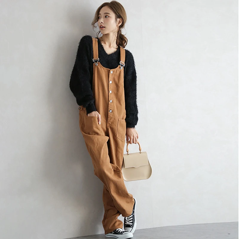 

Весенний новый японский Свободный комбинезон, тонкий однобортный комбинезон с высокой талией, модная женская одежда