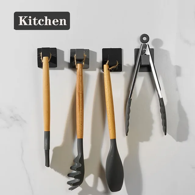 Self-กาวสีดําสีขาวHookสําหรับคีย์กระเป๋าแขวนเสื้อผ้าห้องน้ําRobe Coat Hookผ้าเช็ดตัวห้องน้ําอุปกรณ์ฮาร์ดแวร์ 3