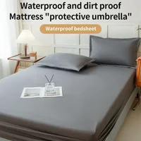 Waterproof Fitted Bed Sheet Bedding Cover Mattress Cover Protector Solid Color With Elastic Band Antislip For Bedroom Guest Room 2