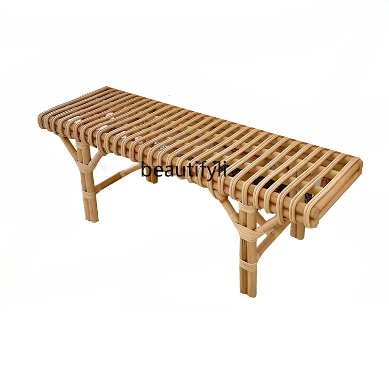 

Handmade Bench Shoe Changing Stool Creative Retro Tailstock Long Short Stool Rattan Dining Chair