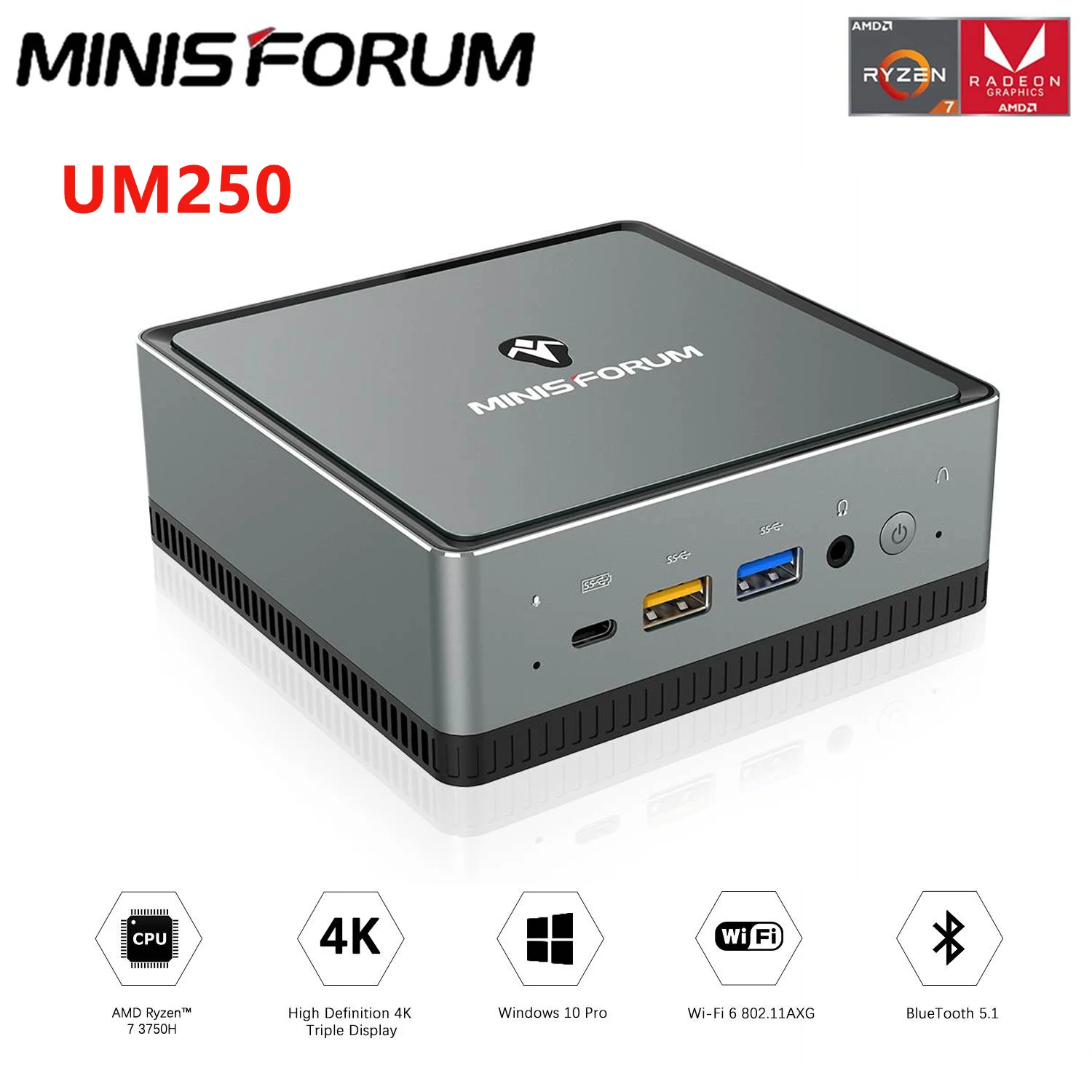 Minisforum Um250 Amd Ryzen 5 Pro 2500u Mini Pc Windows 10 Pro 16gb