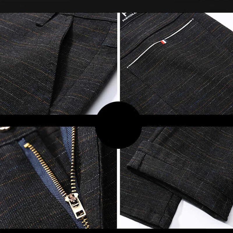 Business Office Streetwear Fashion Men's Plaid Suit Pants Spring Autumn Korean Male Clothing Casual New Slim Straight Trousers