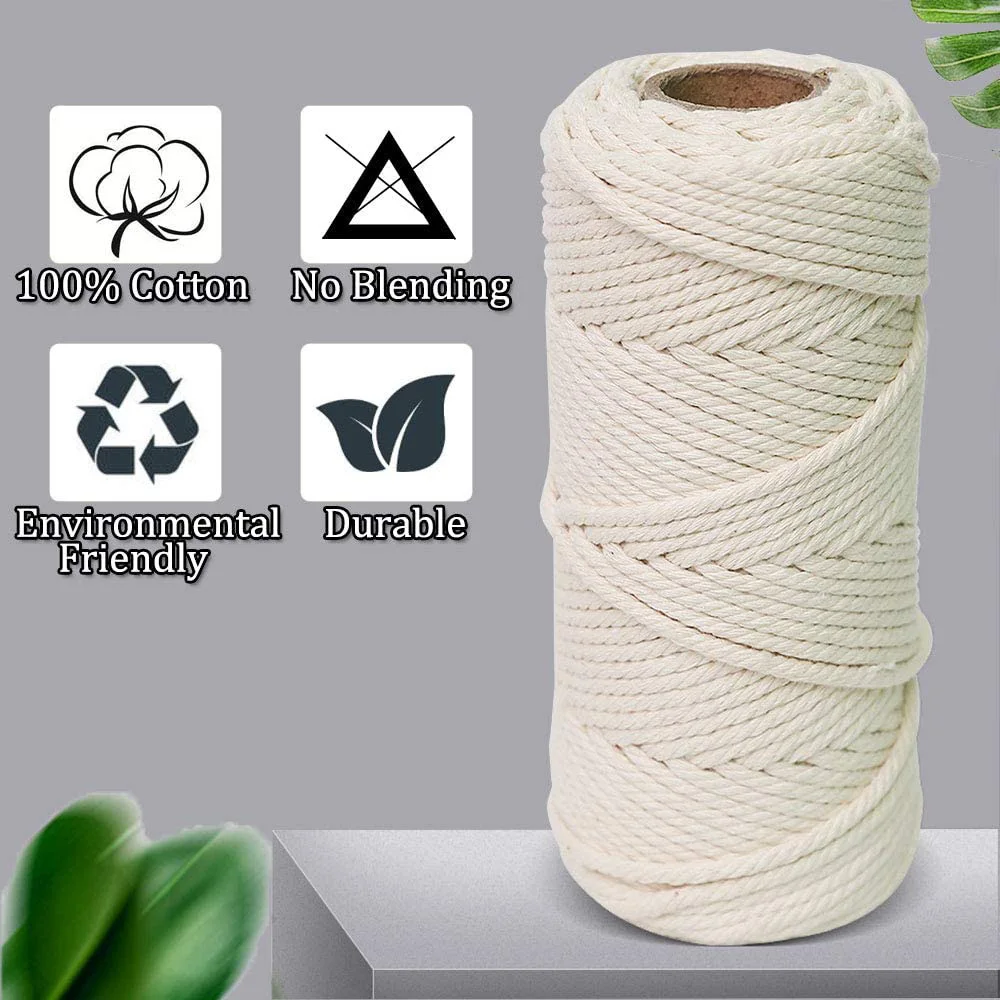 Macrame Cord 6mm Natural Macrame Cotton Rope Soft Cotton Cord Craft  Knitting Braiding Thread 