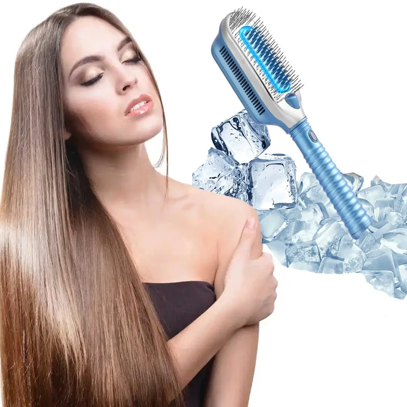 Multifunction Negative Anion Cool Wind Drying Hair Straighten Brush Professional Care Styling Blue Ray Frozen Hair Straight Comb